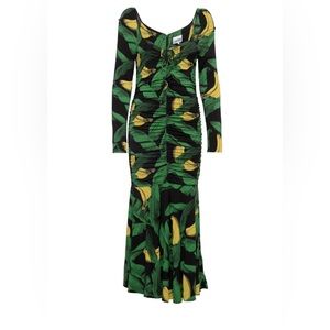 GANNI Black Women's Ruched Mesh Midi Dress new size 4